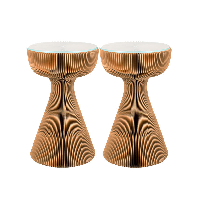 21.25" Tall Kraft Paper Pedestal End Table Round Glass Top Side Table