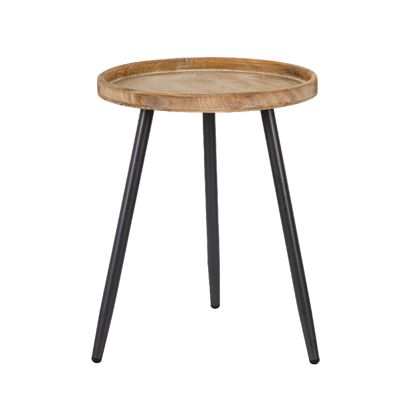 19.68" Tall Solid Wood Round Tray Top End Table Iron 3 Legs Side Table