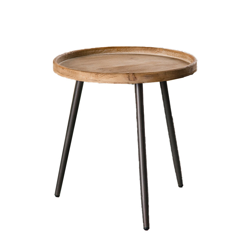 19.68" Tall Solid Wood Round Tray Top End Table Iron 3 Legs Side Table