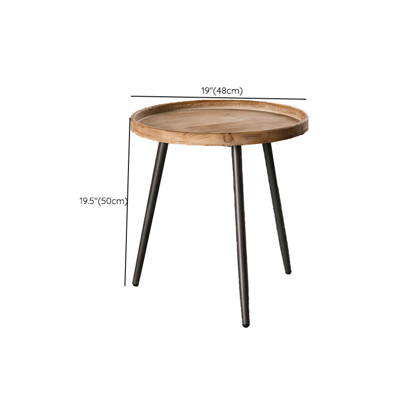 19.68" Tall Solid Wood Round Tray Top End Table Iron 3 Legs Side Table
