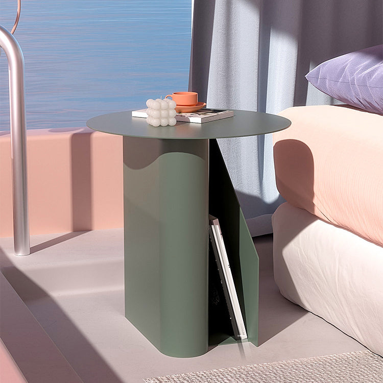 Metal End Table Mid-Century Round Side End Table with Storage