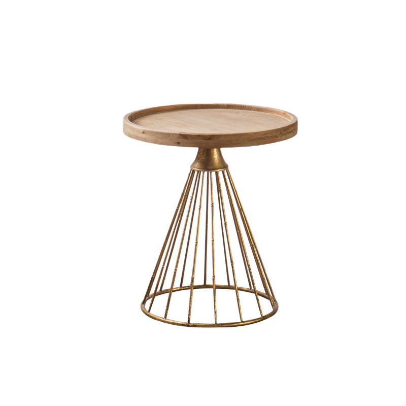 Round Tray Top Side Table Iron Pedestal End Table - Distressed Surface Treatment