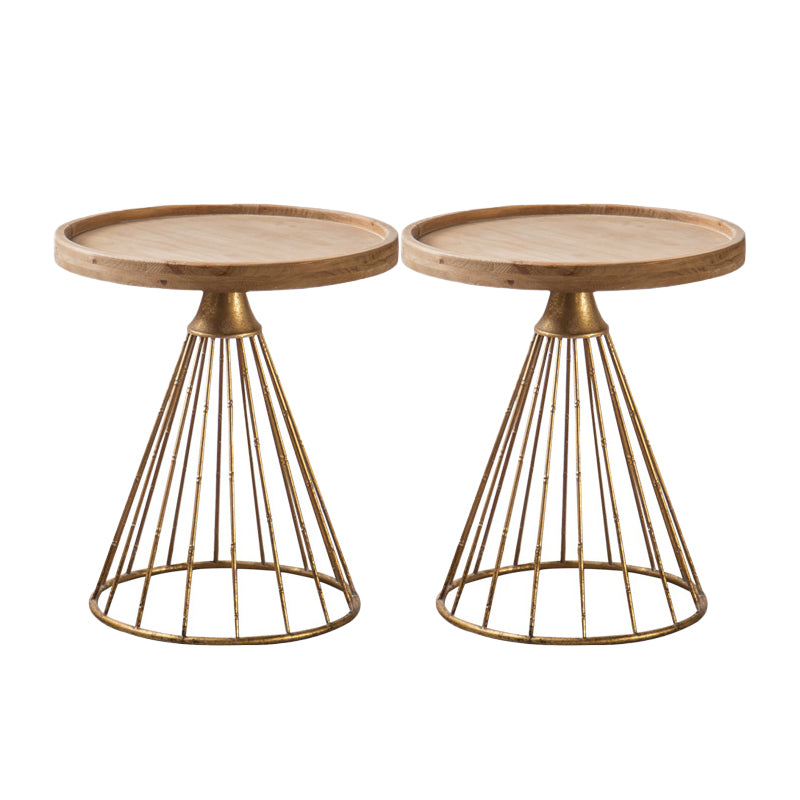 Round Tray Top Side Table Iron Pedestal End Table - Distressed Surface Treatment