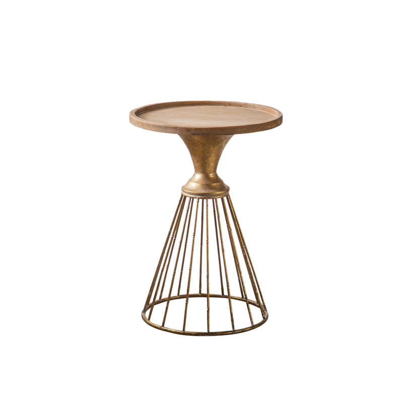 Round Tray Top Side Table Iron Pedestal End Table - Distressed Surface Treatment