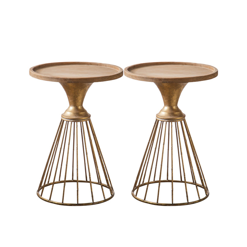 Round Tray Top Side Table Iron Pedestal End Table - Distressed Surface Treatment