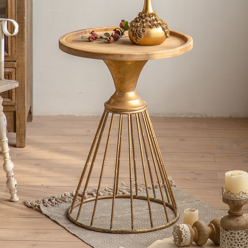 Round Tray Top Side Table Iron Pedestal End Table - Distressed Surface Treatment