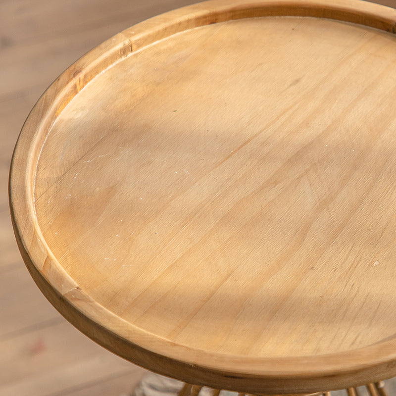 Round Tray Top Side Table Iron Pedestal End Table - Distressed Surface Treatment