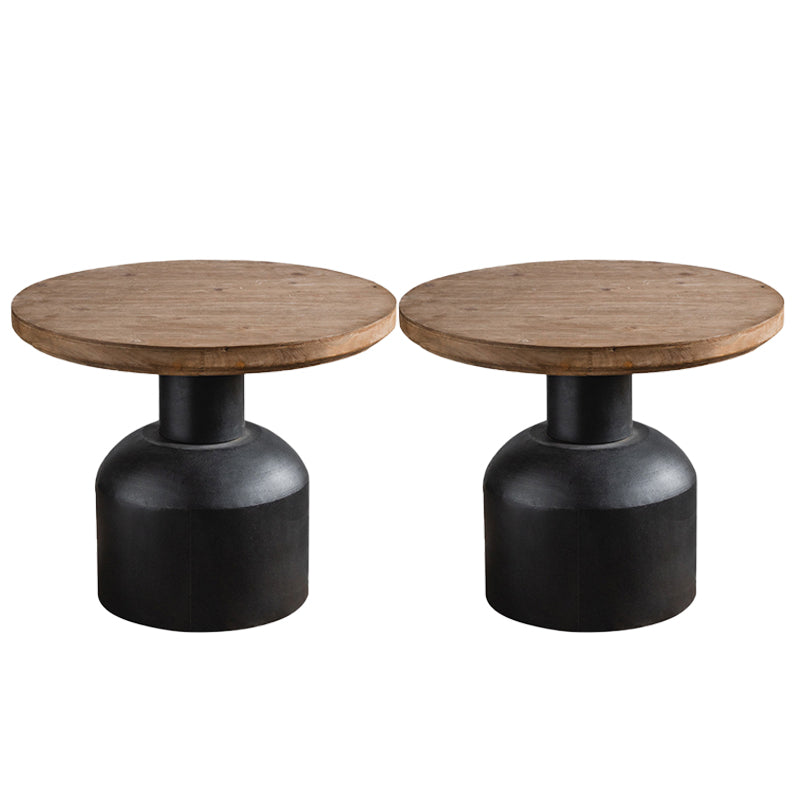 French Country Wood Round Top Side Table Iron Pedestal End Table