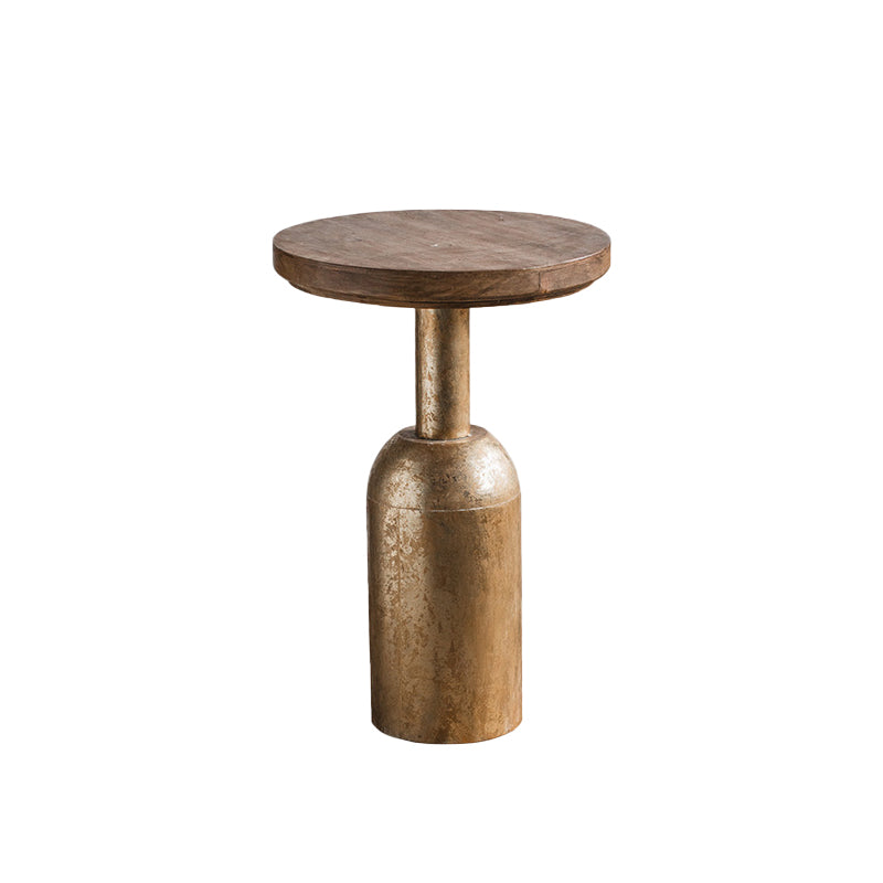 French Country Wood Round Top Side Table Iron Pedestal End Table
