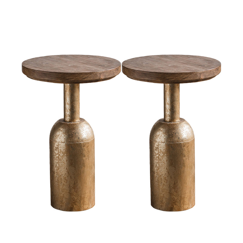 French Country Wood Round Top Side Table Iron Pedestal End Table