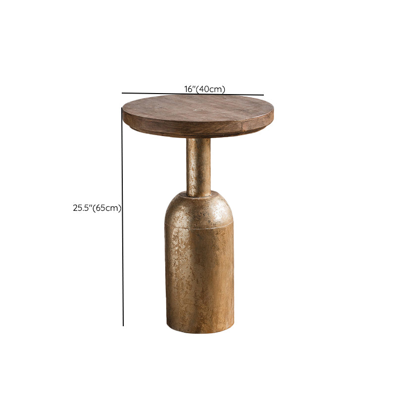 French Country Wood Round Top Side Table Iron Pedestal End Table