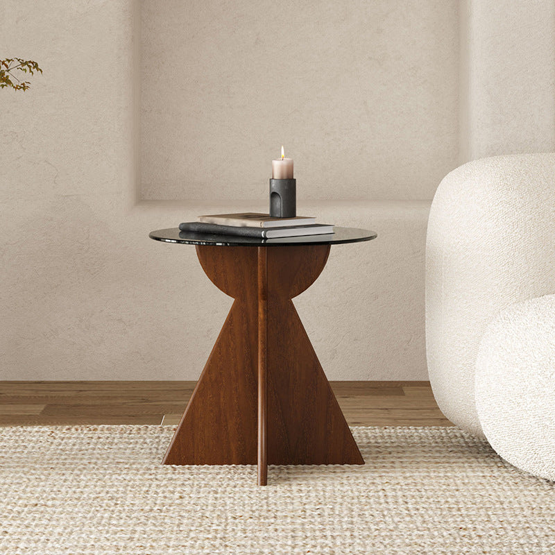 Round Shape Glass End Table Modern Home Sofa Side Table in Black