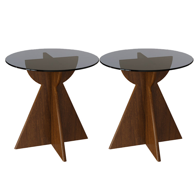 Round Shape Glass End Table Modern Home Sofa Side Table in Black