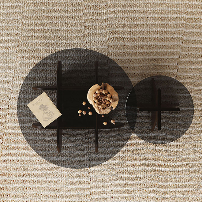 Round Shape Glass End Table Modern Home Sofa Side Table in Black