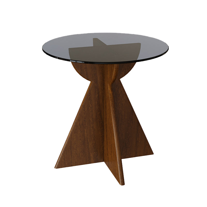 Round Shape Glass End Table Modern Home Sofa Side Table in Black