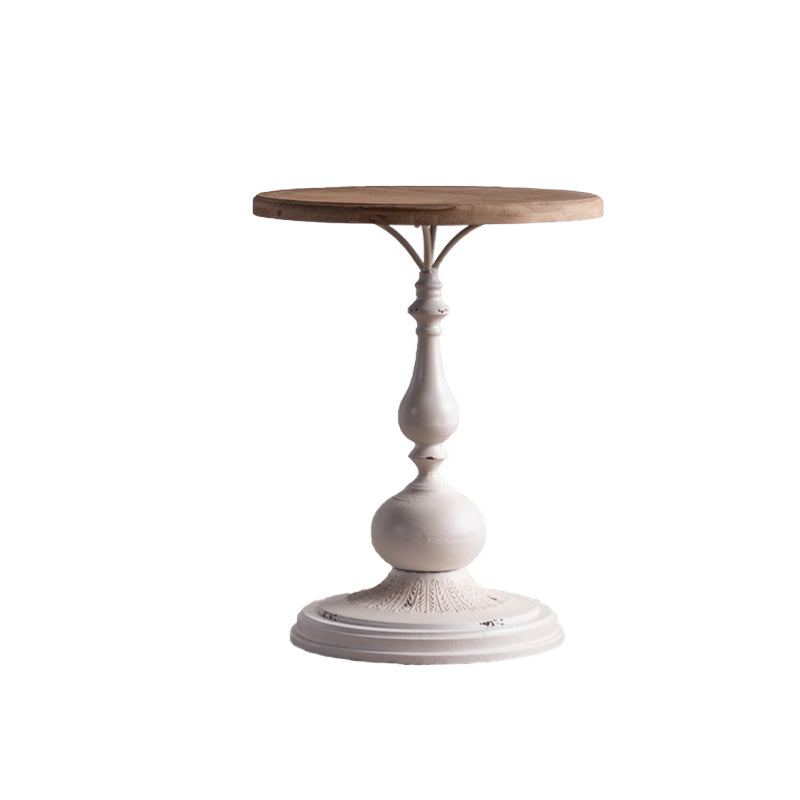 Wood Round Top Side Table Distressed Iron Pedestal End Table