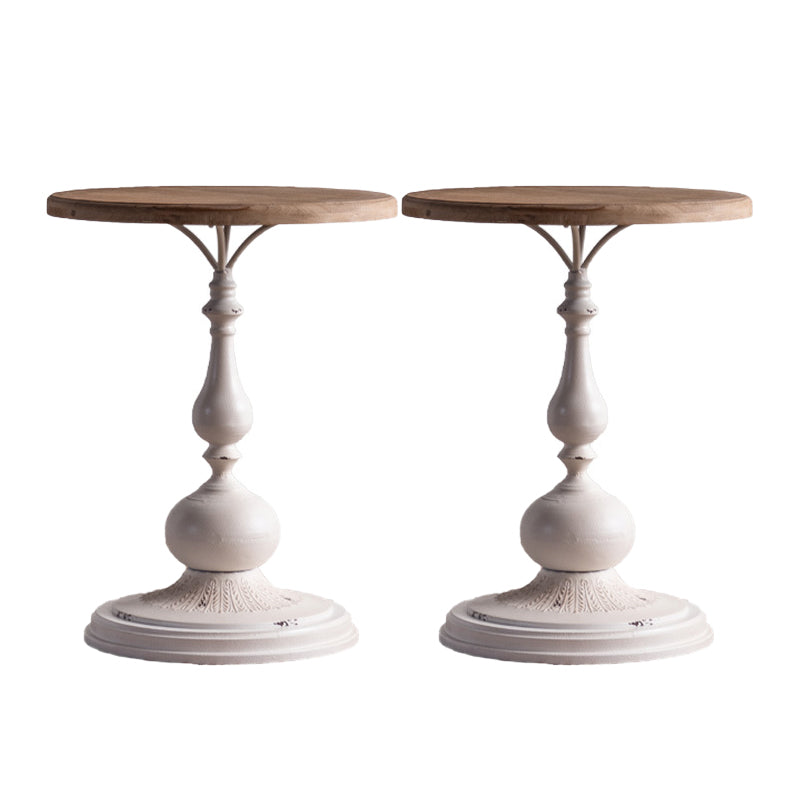 Wood Round Top Side Table Distressed Iron Pedestal End Table