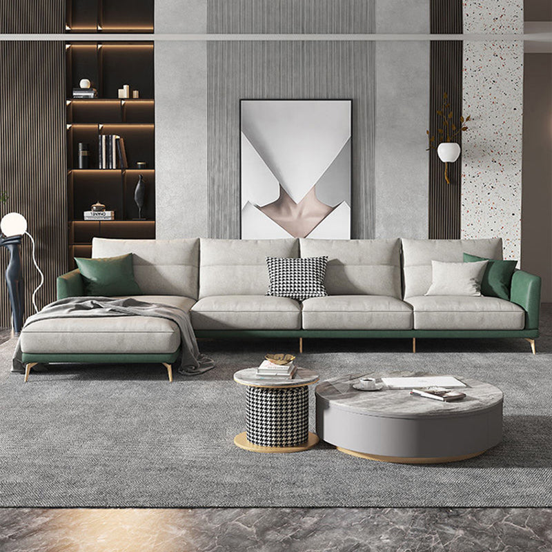 68" Wide Glam Sectional Sofa Leather L-Shape Cushion Back Sectionals