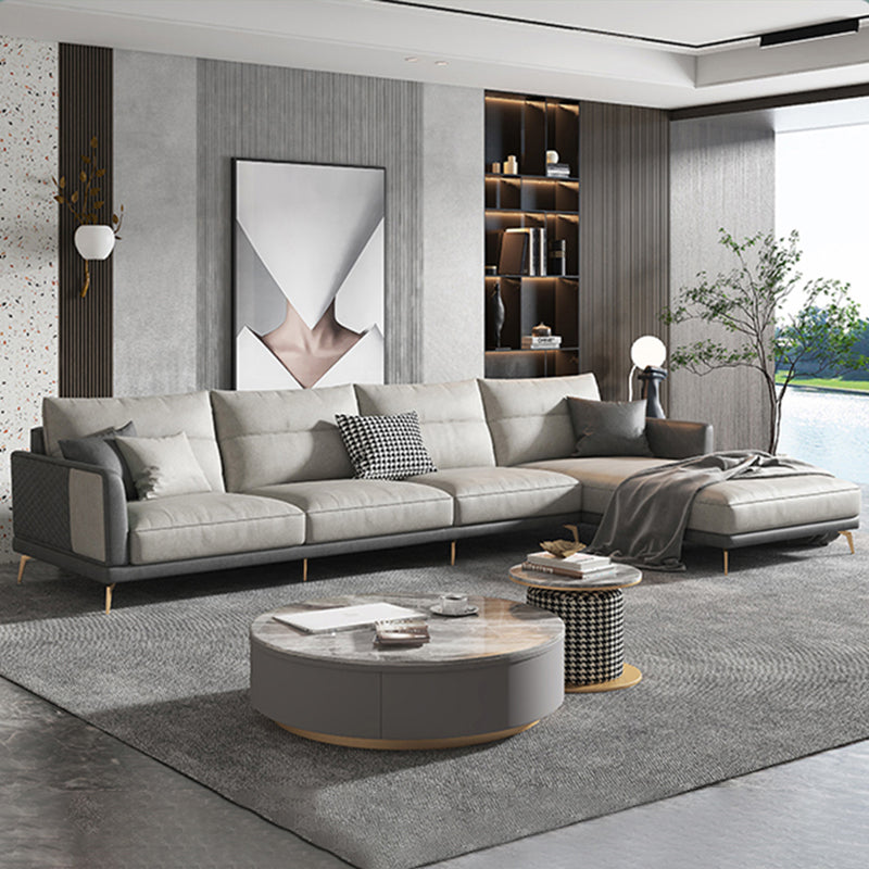 68" Wide Glam Sectional Sofa Leather L-Shape Cushion Back Sectionals