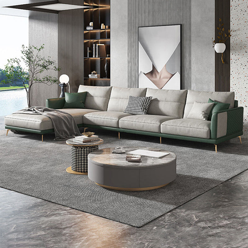 68" Wide Glam Sectional Sofa Leather L-Shape Cushion Back Sectionals