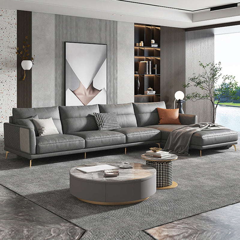 68" Wide Glam Sectional Sofa Leather L-Shape Cushion Back Sectionals