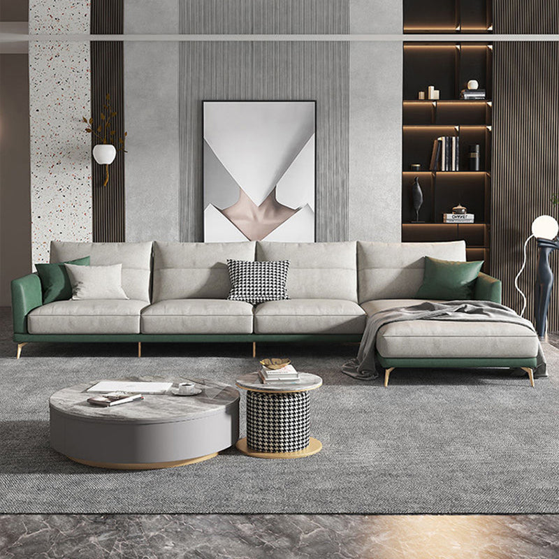 68" Wide Glam Sectional Sofa Leather L-Shape Cushion Back Sectionals