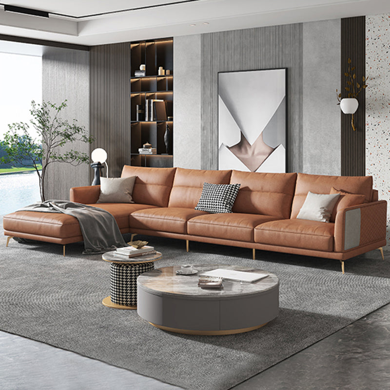 68" Wide Glam Sectional Sofa Leather L-Shape Cushion Back Sectionals