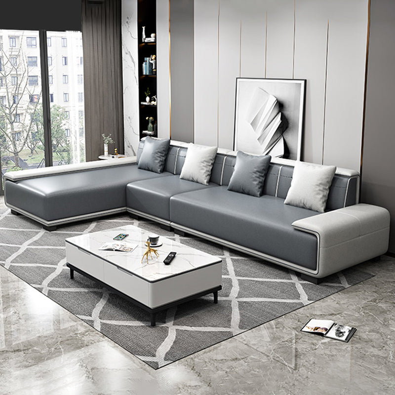 29"H Scandinavian Sectional Sofa Leather Grey Sectionals with Bostol Pillows