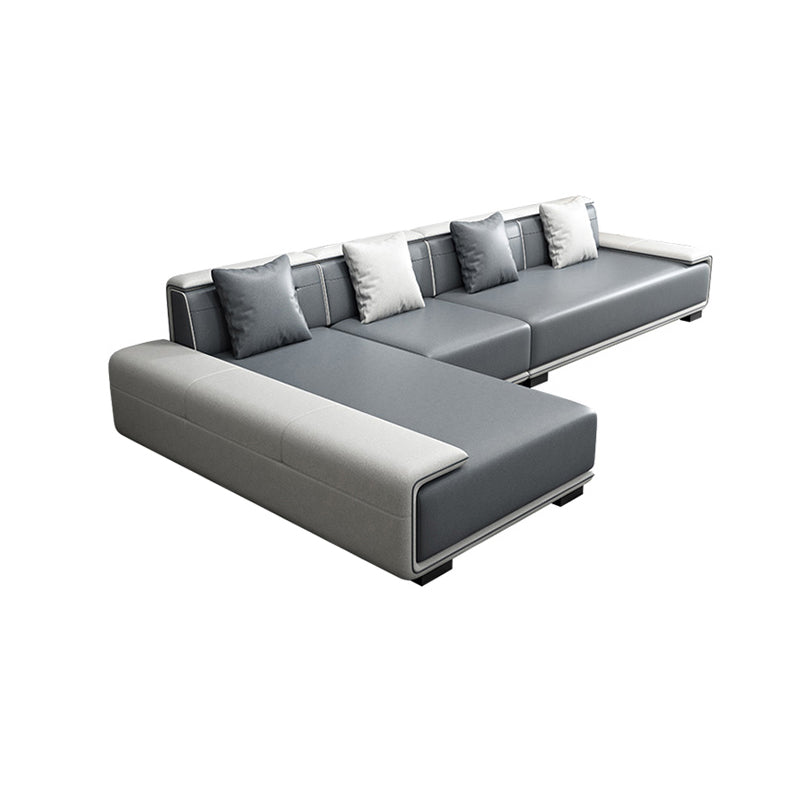 29"H Scandinavian Sectional Sofa Leather Grey Sectionals with Bostol Pillows