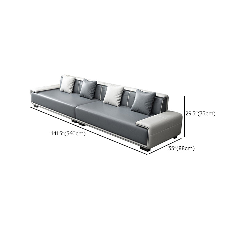29"H Scandinavian Sectional Sofa Leather Grey Sectionals with Bostol Pillows