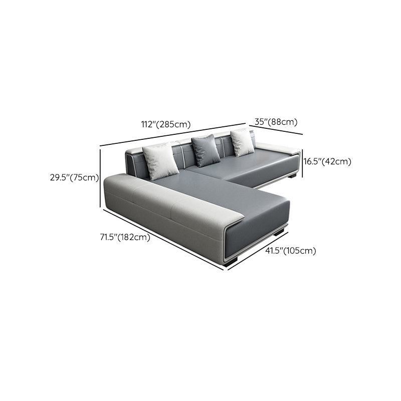 29"H Scandinavian Sectional Sofa Leather Grey Sectionals with Bostol Pillows