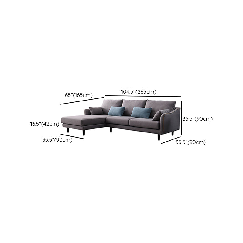 64" Wide Scandinavian Sectional Sofa Cushion Back Grey Sectionals