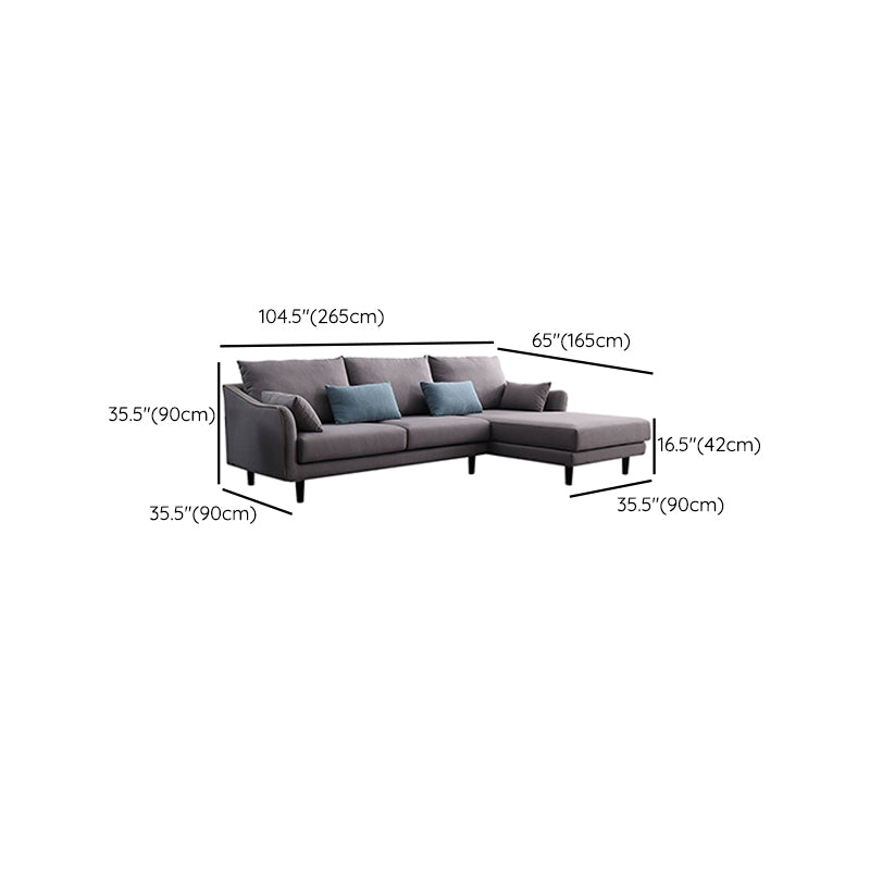 64" Wide Scandinavian Sectional Sofa Cushion Back Grey Sectionals