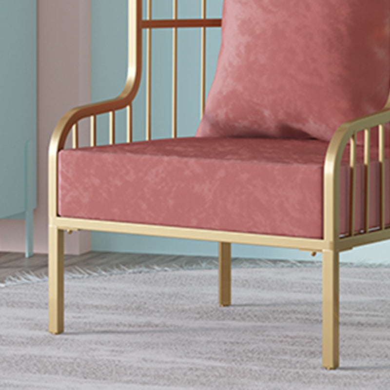Fixed Back Lounge Chair Pillow Back Fabric Seat Chair with Gold Tone Legs
