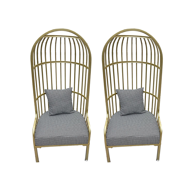 Fixed Back Lounge Chair Pillow Back Fabric Seat Chair with Gold Tone Legs
