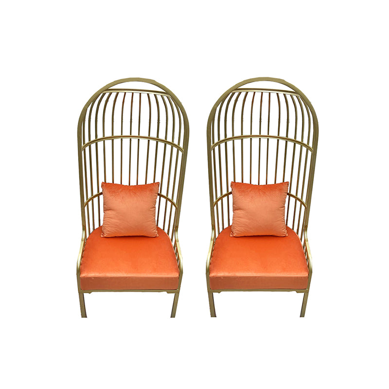 Fixed Back Lounge Chair Pillow Back Fabric Seat Chair with Gold Tone Legs