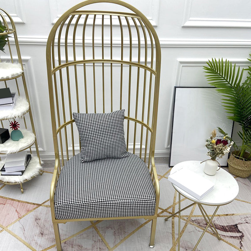 Fixed Back Lounge Chair Pillow Back Fabric Seat Chair with Gold Tone Legs