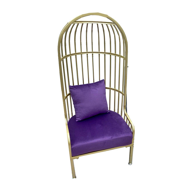 Fixed Back Lounge Chair Pillow Back Fabric Seat Chair with Gold Tone Legs