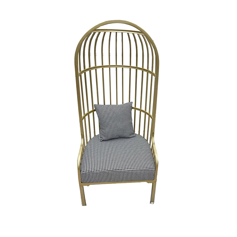 Fixed Back Lounge Chair Pillow Back Fabric Seat Chair with Gold Tone Legs