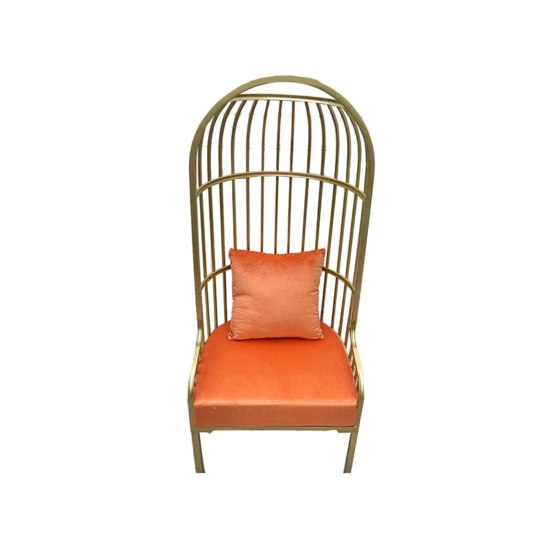 Fixed Back Lounge Chair Pillow Back Fabric Seat Chair with Gold Tone Legs