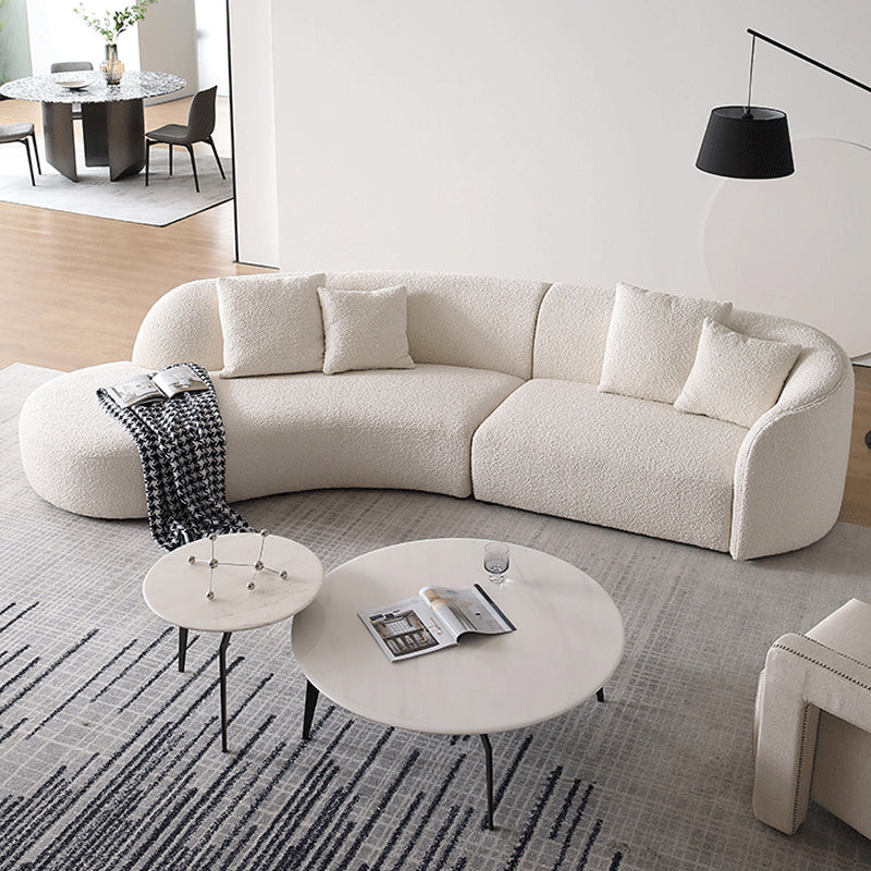 Beige Fabric Sectional Sofa Sloped Arm Sectional with Pillows