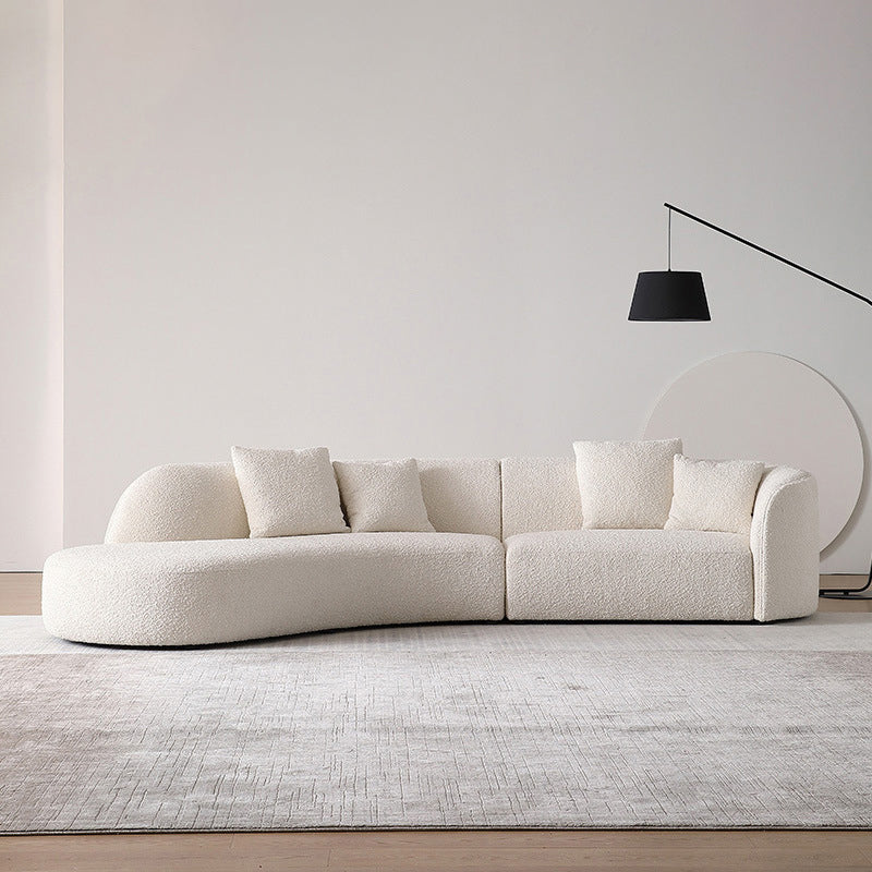 Beige Fabric Sectional Sofa Sloped Arm Sectional with Pillows