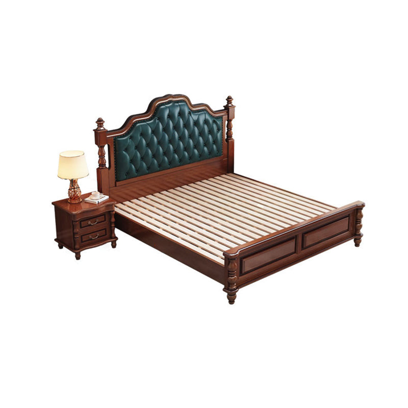 Victorian Espresso Standard Bed Solid Wood Bed Frame with Upholstered Headboard
