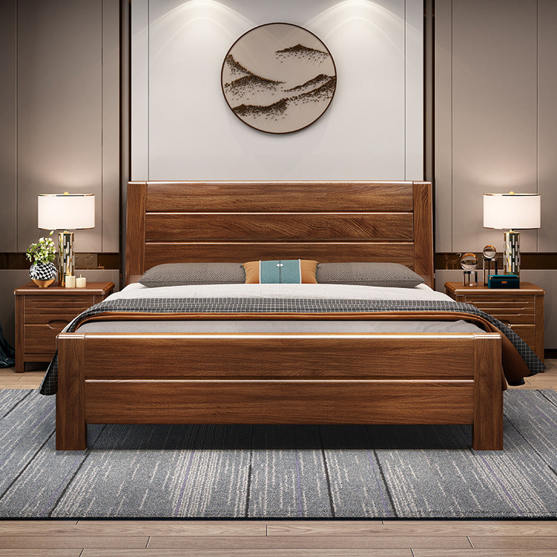 Mid-Century Modern Standard Bed Walnut Panel Bed with Headboard