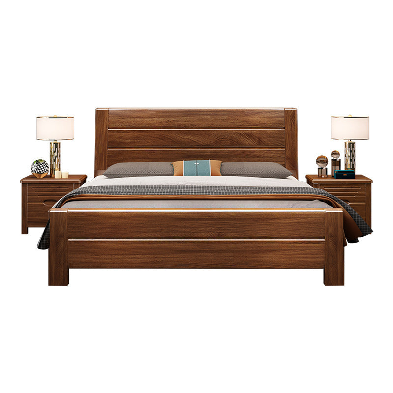 Mid-Century Modern Standard Bed Walnut Panel Bed with Headboard