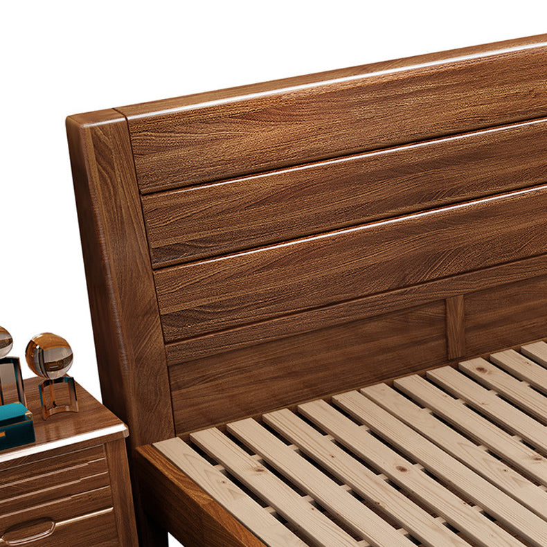 Mid-Century Modern Standard Bed Walnut Panel Bed with Headboard