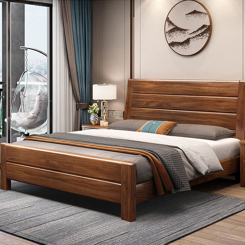 Mid-Century Modern Standard Bed Walnut Panel Bed with Headboard