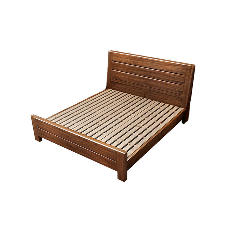 Mid-Century Modern Standard Bed Walnut Panel Bed with Headboard
