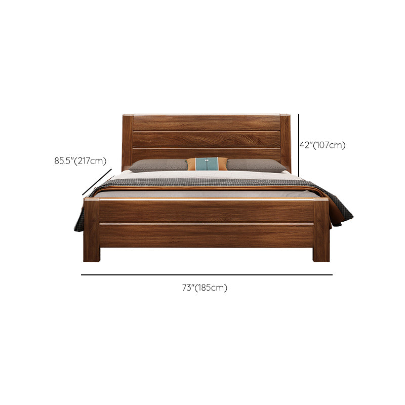 Mid-Century Modern Standard Bed Walnut Panel Bed with Headboard