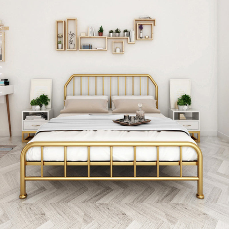 Metal Open-Frame Bed Scooped Solid Color Slat Bed with Custom Gold Leg